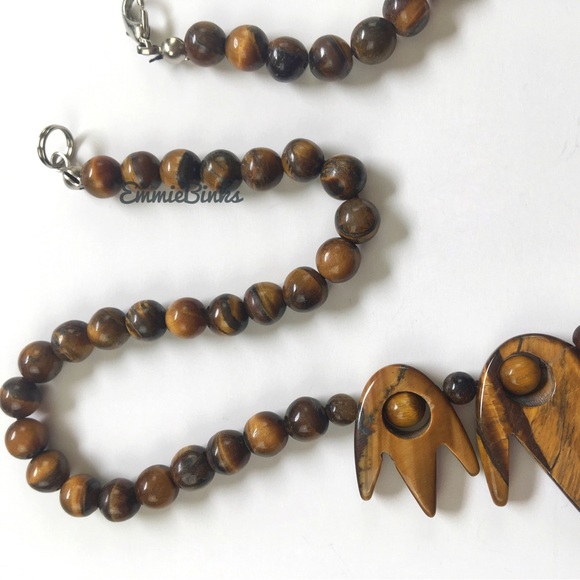 New Smooth Polished Genuine Tigers Eye Gemstone Necklace - Picture 4 of 16